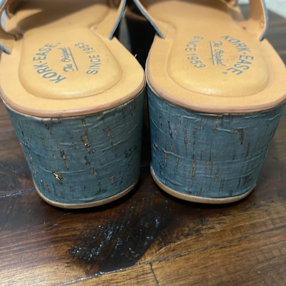 Kork Ease Cork Wedge Open Toe Leather Slide Platform Blue Sandals Sz 9 - Picture 5 of 17